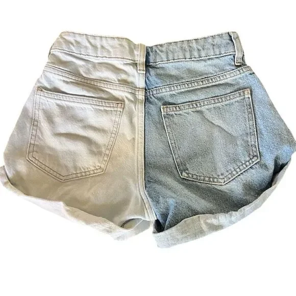 PacSun Women's High Waisted Split Color Denim Shorts Size 23 Multicolor - Picture 2 of 3